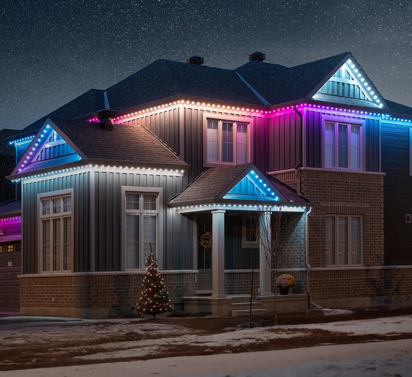 Permanent outdoor lighting installed on a Port Elgin home