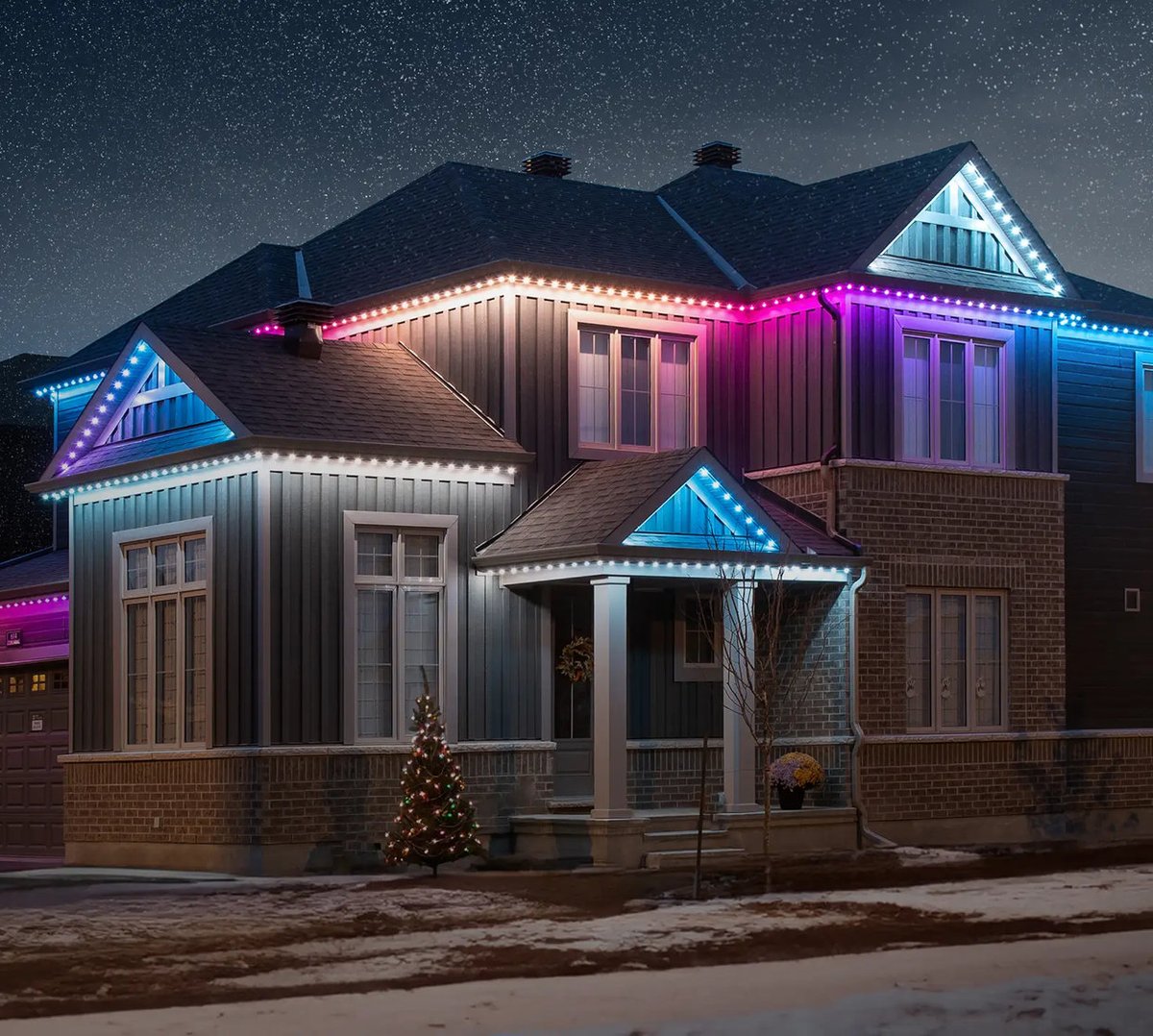 Permanent outdoor lighting installed on a Port Elgin home