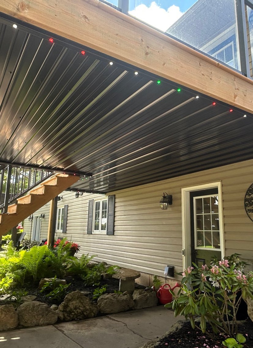 Permanent LED roofline lighting installed by Olive Tree Exteriors
